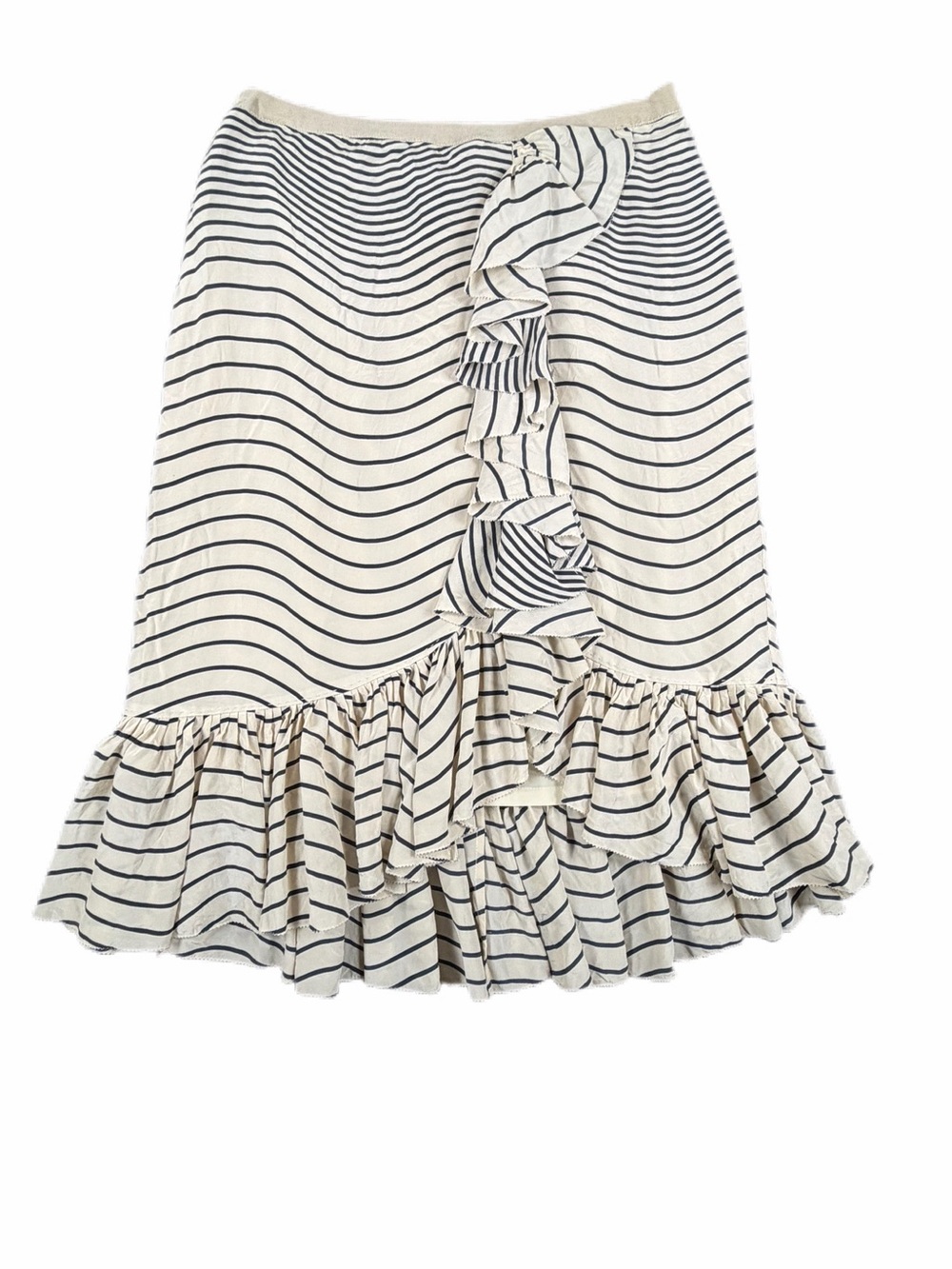 TORY BURCH Silk Knee Length Striped Ruffle Skirt - 8